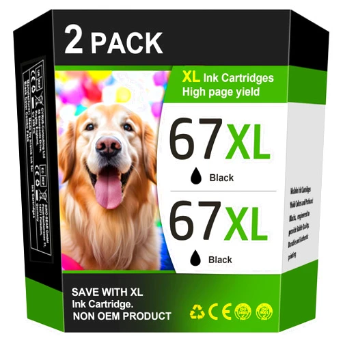 TECKKIN 67XL Black Ink Cartridge Replacement for HP 67 Black Ink Cartridge 67XL Ink for HP DeskJet 2700 2700e 2755e 2755 4155e 4155 Envy 6055e 6455e 6400 6055 Envy Pro 6452 6458 6475 (2 Black Pack)