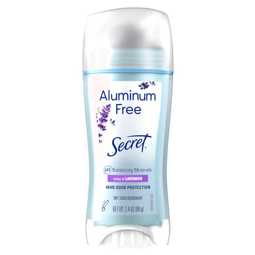 Secret Aluminum Free Deodorant for Women, 48hr Odor Protection, Free of Parabens Dyes Talc & Baking Soda, Lavender Scent, 2.4 oz