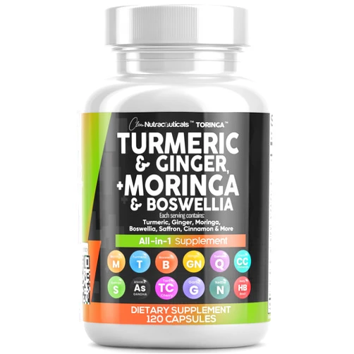 Clean Nutraceuticals Turmeric Moringa Supplement | Ginger Boswellia Saffron - Supplement for Women and Men with Ceylon Cinnamon, Tart Cherry, Quercetin Garlic Nettle Holy Basil - 1Pack