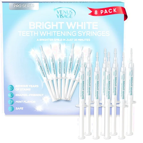 Venus Visage Teeth Whitening Gel Refill Kit Syringes (8 Pack) - 35% Carbamide Peroxide Teeth Whitener - No Sensitivity Teeth Whitening Gel for Trays - Teeth Whitening Kit Syringes for Brighter Smile