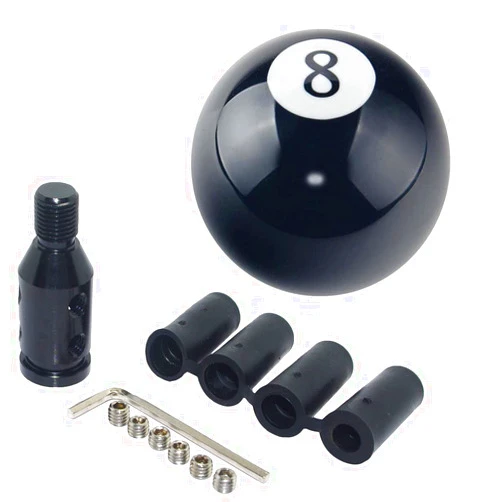 Pursuestar Black 8 Round Ball Gear Shift Knobs, Universal Automatic Manual Shifter Knob + Aluminum Adapter, Stick Shift Knob Head Cover Handle Ball with Adapter 12x1.25mm Fit Most Vehicles