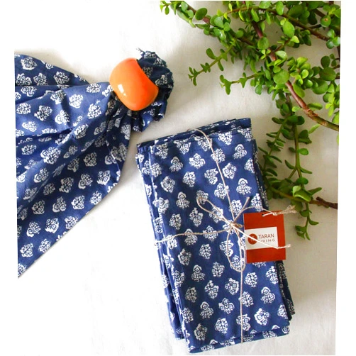 TARAN LIVING Taran Flower Print Cotton Dinner Napkins Set of 12 | 18x18 Inches | 100% Natural, Reusable Linens for Dinner, Events, Weddings