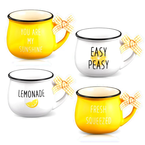 Patelai 4 Pcs Lemon Cups Mini Coffee Mug 5 oz Espresso Cups Set with Handle Lemon Tiered Tray Decor for Coffee Bar Decoration Holiday Party Gift