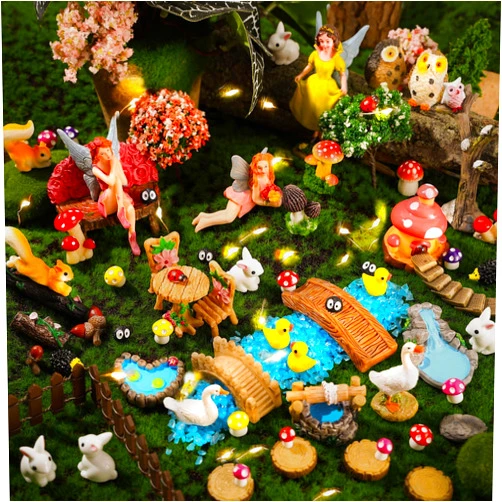 HIYZI 109 Pcs Fairy Garden Accessories Fairy Garden Kit Miniature Fairy Figurines Accessories Fairy Animals Decor Outdoor for DIY Garden Dollhouse