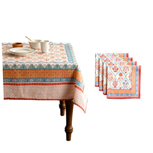 Maison d' Hermine Romane Bundle Set 100% Cotton Tablecloth (60 Inch by 60 Inch) and Set of 4 Napkins (20 Inch by 20 Inch)