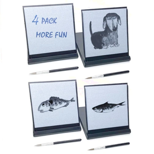 Parallel Halo 4 Pack Water Drawing Board Mini Zen Buddha Meditation Drawing Board Paint with Water for Relaxation, Portable Size Magic Watercolor Drawing Board with Brush