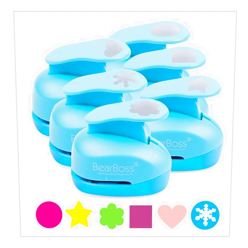 BearBoss 6 Craft Hole Punch Shapes 1 Inch Paper Punches for Crafting Handmade Scrapbooking Punches Mix Shapes Designs for Kindergarten Teacher Office Supplies by BearBoss