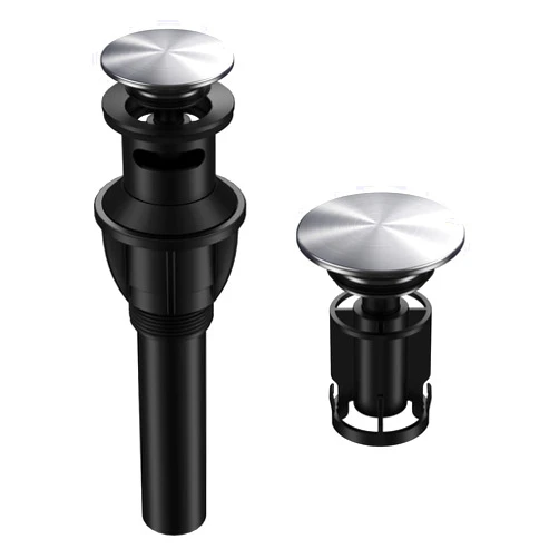 Hurran Bathroom Sink Drain with Overflow, Hurran Universal Bathroom Sink Stopper for Bathroom Vanity Vessel Sink, Rapid Draining Plastic Pop-up Sink Drain with Hair Catcher Anti-Clog Strainer, Brushed Nickel