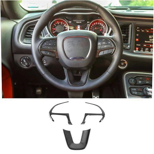Voodonala for Challenger Steering Wheel Decoration Trim for 2015 up Dodge Challenger Charger, 2014 up Durango, 2014 up Jeep Grand Cherokee SRT8 (Carbon Fiber Grain, 3pcs)