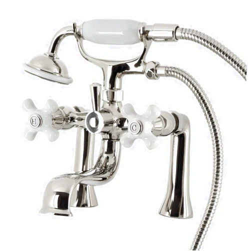 Kingston Brass KS228PXPN Kingston Deck Mount Clawfoot Tub Faucet with Hand Shower, 9 x 8 x 10.13, Polished Nickel