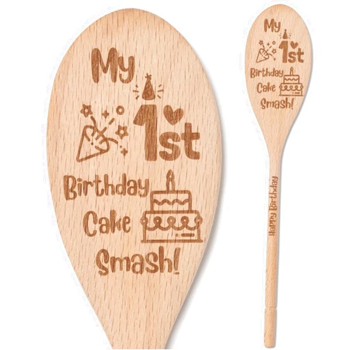 UniArea First Birthday Decorations for Boy and Girl - 1st Birthday Cake Smash Spoon One Year Old Birthday Decoration Props Engraved Keepsake for 1st Birthday Photo Baby Girl First Birthday Decoration Baby Boy