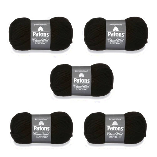 PATONS Classic Wool Black Yarn - 5 Pack of 3.5oz/100g - Wool - 5 Bulky - 120 Yards - Knitting/Crochet