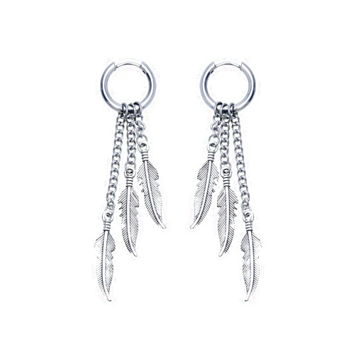Halawly Stainless Steel Feather Chain Earrings for Men Women Sliver Gold Black Punk Long Dangle Earrings Set Lightweight Fashion Party Birthday Jewelry