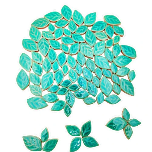 Yuudar 1.1LB 3 Size Ceramic Leaf-Shaped Mosaic Tiles,Mosaic Ceramics Pieces for DIY Crafts & Home Decoration (Ice-Crackle Green)