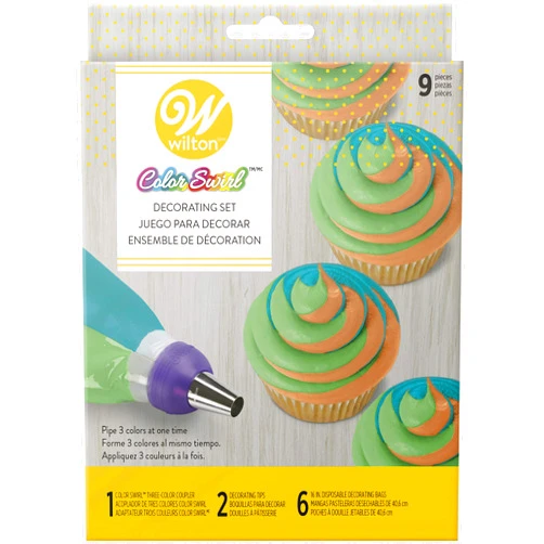 Wilton Color Swirl Icing Kit, Color Swirl Plastic Coupler With Swirl Feature, Piping Bags And Tips Set Icing Piping Kit, 9-Piece