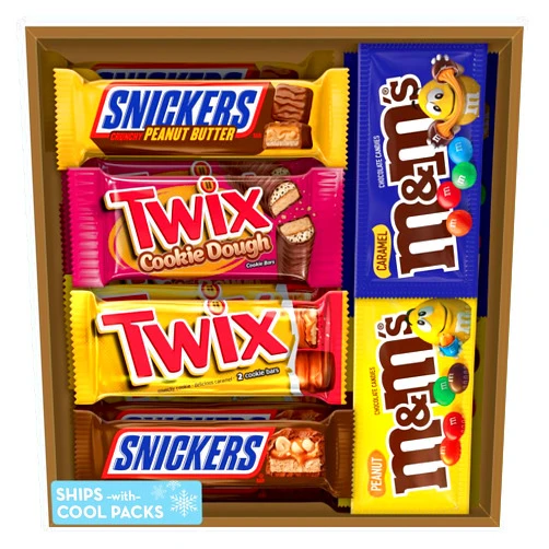 Mars M&M'S Peanut & Caramel, SNICKERS Original & Peanut Butter Squared, TWIX Original & Cookie Dough Variety Pack Full Size Milk Chocolate Candy Bars Assortment, 18 Bars