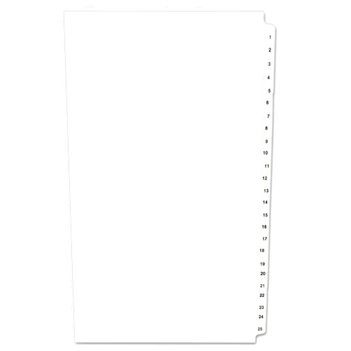 Avery 01430 Avery-Style Legal Exhibit Side Tab Divider, Title: 1-25, 14 x 8 1/2, White