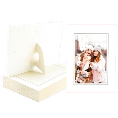 Golden State Art, 25 Pack, 4X6 Cardboard Photo Frame, Paper Picture Frame Cards with Easel for DIY, Graduations, Weddings, White Silver Lining