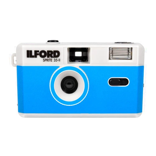 Ilford Sprite 35-II Reusable/Reloadable 35mm Analog Film Camera (Silver and Blue)