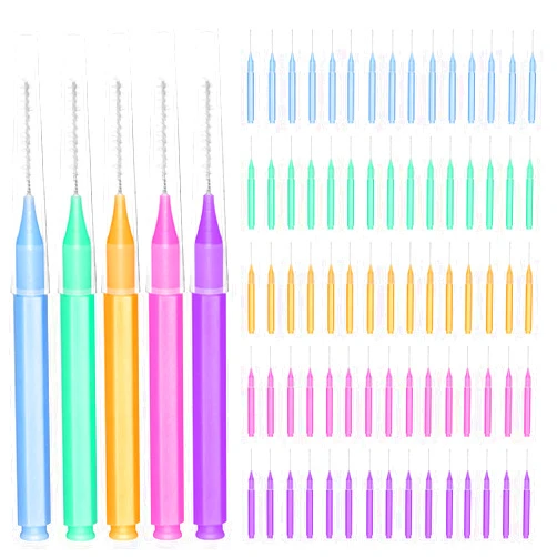 EasyHonor Braces Brush for Cleaner Interdental Toothpick Dental Tooth Flossing Head Oral Hygiene Flosser Cleaners Cleaning Tool (5Colors,75pcs)