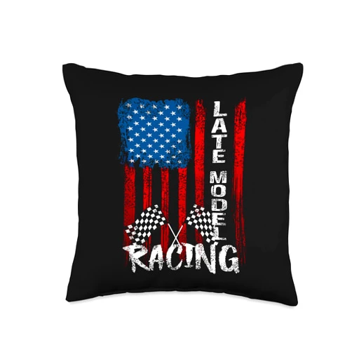 McGlone Motorsports Late Model Dirt Track Race Car American Flag USA Throw Pillow, 16x16, Multicolor