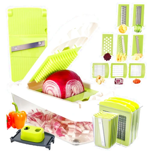 ZHANG XIAO QUAN SINCE 1628 8-in-1 Vegetable Chopper with Container - Veggie Onion Chopper, Mandoline Slicer, Salad Chopper, French Fry Cutter, Pro Food Chopper, Kitchen Gadgets with Cleaning Tools