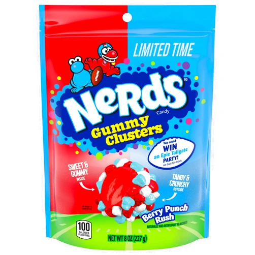 NERDS Gummy Clusters Candy, Berry Punch Rush, Crunchy and Gummy, Game Day Candy, Football Party Supplies, 8 oz