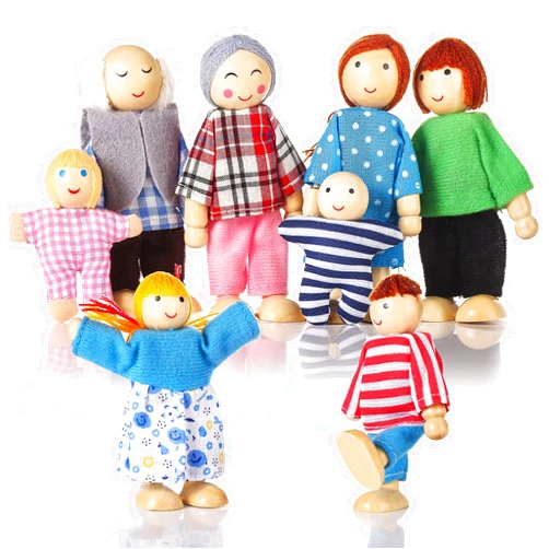 Jzszera Wooden Doll House People of 8 Figures, Dolls Family Set for Girls Toddler Kids Dollhouse Accessories Toy