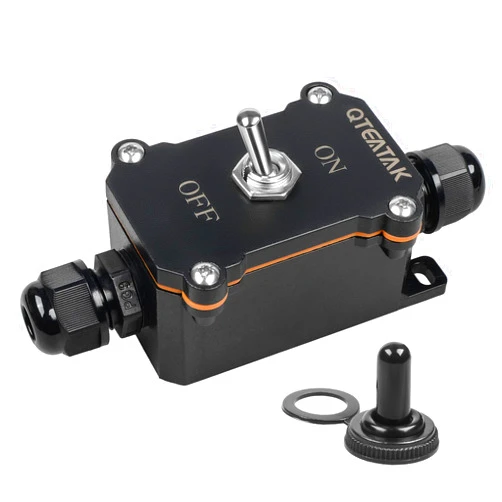 QTEATAK Inline Cord Switch 15A 250VAC/20A 125VAC, 2 Position ON-Off 4 Screw Pin Switch, Waterproof ON-Off Toggle Switch, Two-Side Entry & Exit Line Outdoor Electrical Start Stop Toggle Switch