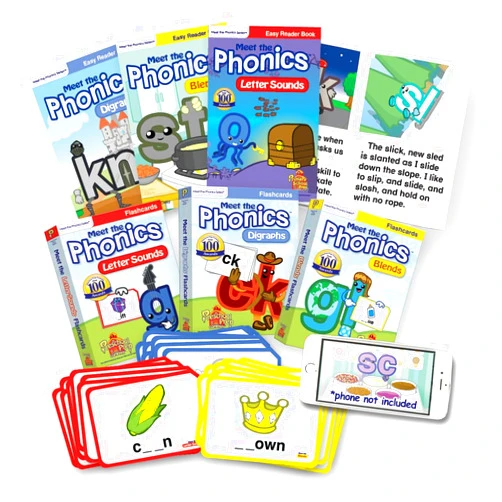 Preschool Prep Company Meet The Phonics Fun Pack -Watch, Practice & Read! Bundle Includes 3 Sets Flashcards,3 Movie Download, & 3 Easy Reader Books