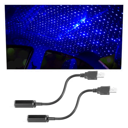 JOYCOURT 2PCS USB Star Roof Lights, Portable Adjustable Projector Night Light, Romantic Interior LED Ceiling Light Ambient Lighting Atmosphere Star Light for Car Bedroom Party Decoration (Purple&Blue)
