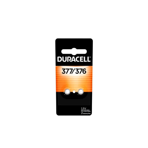 Duracell 376/377 Silver Oxide Button Battery, 2 Count Pack, 376/377 1.5 Volt Battery, Long-Lasting for Watches, Medical Devices, Calculators, and More