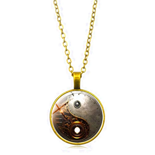 NEPOMI Yin Yang Steampunk Pendant Necklace for Men Women,Yin Yang Tai Chi Vintage Necklace Mens Womens Jewelry Gift Zinc Alloy Link Chain Spiritual Necklace 18'' Chain+2'' Extender(Send Gift Box)