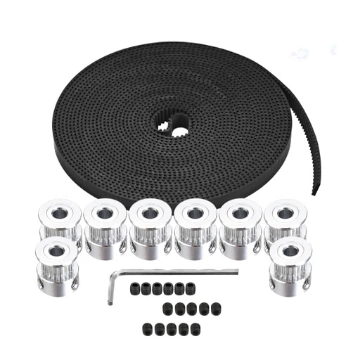 Zeelo GT2 Timing Belt Pulley, 8pcs 5mm 20 Teeth Timing Pulley Wheel and GT2 5 Meters Rubber 2mm Pitch 6mm Wide Timing Belt with Allen Wrench for 3D Printer CNC
