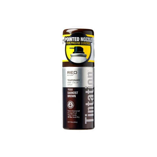 RED by Kiss 1.5OZ. Tintation Temporary Hair Color Spray, Instant Gray Root Cover Up, Water-Resistant, Smudge-Proof, Hairline & Barber Touch-Up, Quick Dry, Travel Size Spray (Darkest Brown)