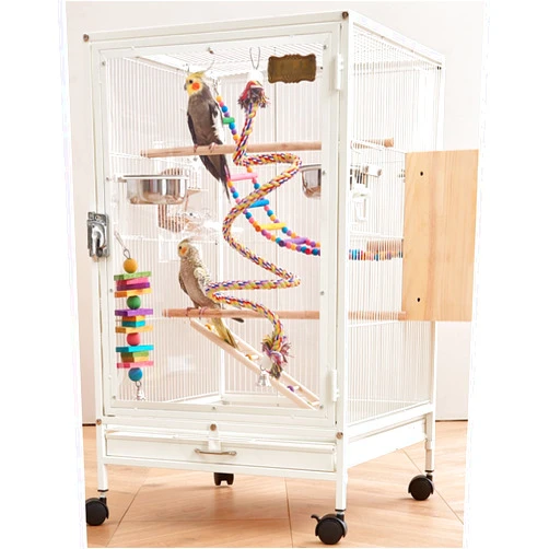 ExpressLeopard Bird Cage 30-inch Wrought Iron Large Bird Flight Cage with Rolling Stand and Bottom Tray for Lovebirds Finches Parrot Cockatiel Parrotlet Conures (Color : White, Size : 77x46x46cm) 77x46x46cm White