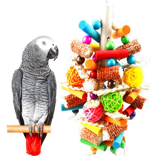 Kewkont Bird Toys, Parrot Toys for Large Birds, Natural Peppered Wood African Grey Parrots, Macaws, Cockatoos, Amazon Parrot chew Toys, Aviary Hanging Toys