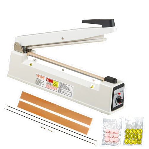 VEVOR Impulse Sealer 12 inch, Manual Heat Sealing Machine with Adjustable Heating Mode, Aluminum Shrink Wrap Bag Sealers for Plastic Mylar PE PP Bags, Portable Poly Bag Sealer with Extra Replace Kit