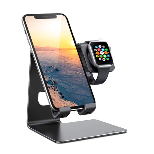 Lamicall Stand for Apple Watch Phone Holder 2 in 1 Desktop Stand Holder Charging Station Dock Compatible with Apple Watch SE Series 8/7/6/5/4/3/2 Ultra [Charging Cable Not Include]