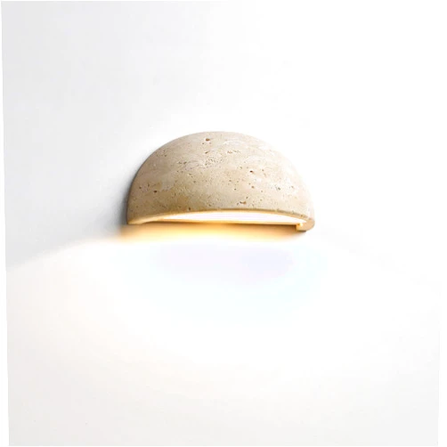 Mosueeard Wabi-Sabi Art Lighting Fixture Nordic Modern Marble Wall Sconce, Half Moon Semi Circle Yellow Travertine Wall Lamp,Japanese Style Natural Stone Bedside Wall Light for Bedroom, Foyer, Entryway,Stairs