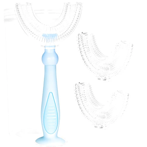TUSIWIT Kids Toothbrushes U Shaped with 3 PCS Soft Food Grade Silicone Heads for Toddler,Childrens, Full Mouth Kids Tooth Brush for Age 2-6 Years Blue