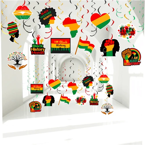 Honoson 24 Pcs Black History Month Hanging Swirls Party Decoration African American Hanging Decoration Supplies Cardstock Foil Black History Month Decorations for Ceiling Classroom Commemoration Festival