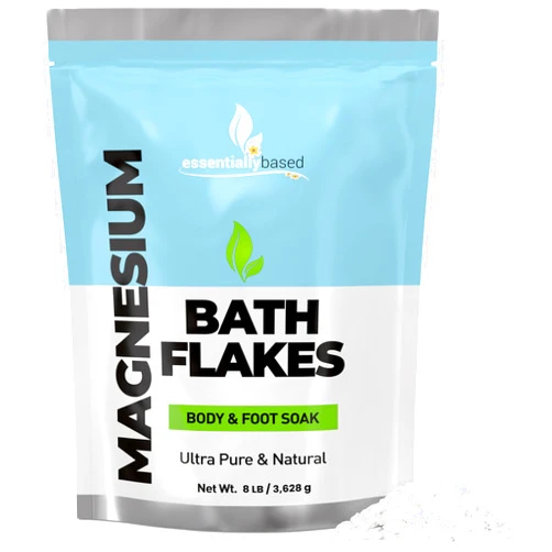Essentiallybased Magnesium Flakes - 8 LB Ultra Pure Magnesium Chloride Flakes Organic in Resealable Pack - Use for Magnesium Bath Soak or Foot Soak - Magnesium Flakes for Bath - Magnesium Bath Flakes - Magnesium Salt