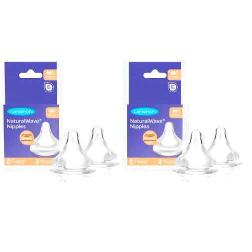 Lansinoh NaturalWave Baby Bottle Nipples, Medium Flow, Size 3M, Anti-Colic, 2 Count (Pack of 2)