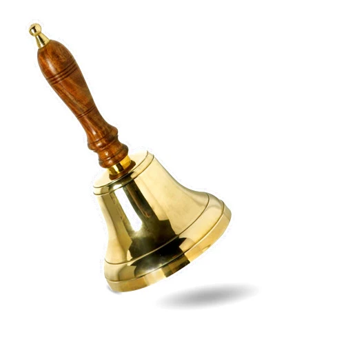 ARSUK 4 Inch Solid Brass Hand Call School Bell with Wooden Handle - Classic Desk, Reception, or Service Bell - 540 Grams, Durable and Elegant