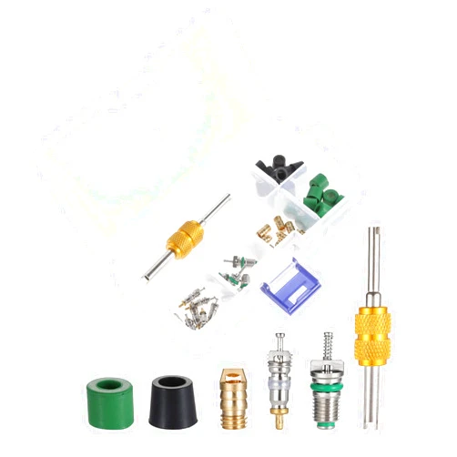 Mtsooning 46PCS Air Conditioning Valve Core Kit,R134a R22 R410 Remover Tool Assortment Kit,Refrigeration Valve Core, Hose Gaskets, Valve, Valve Core Remover Installer