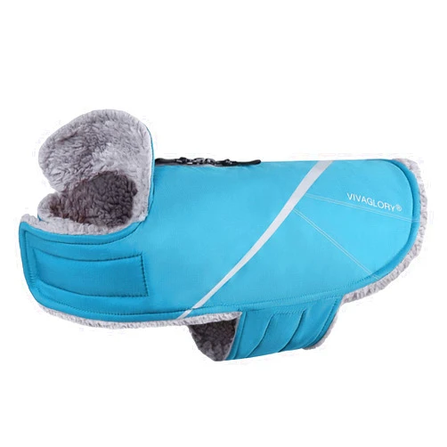 VIVAGLORY Snowrap Dog Coat, Jacket with Harness Hole, Dog Coat for Winter & Cold Weather, Fluffy Warm Fleece Lined Reflective Water Resistant for Puppy, XS, Turquoise