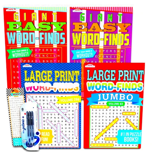 Bendon Word Find Puzzle Books for Adults Seniors - Set of 4 Jumbo Word Search Books with Large Print (Over 380 Pages Total with Bookmark)