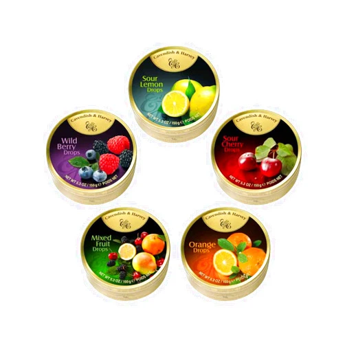 Cavendish & Harvey Hard Candy Drops Variety Pack - 5 Flavors, 5.3 oz (5 Pack) In Sanisco Packaging