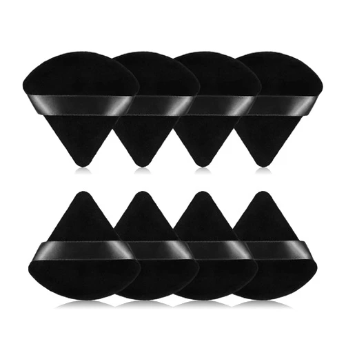RAREIUS 8Pcs of Triangular Powder Puff Makeup Sponges, Made of Super-soft Velvet, Designed for Contouring, Eye, and Corner, Beauty Blender Foundation Mixing Container.(Black)
